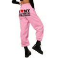 Women High Waist Loose Sweatpants Casual Pink Joggers with Pockets Novelty Print Pants - S / Bottoms / Pink