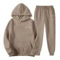 Casual two-piece tracksuit set featuring a comfortable hooded sweatshirt and matching sweatpants. - S / Top And Bottom / Camel 2