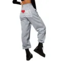 Women high waist loose sweatpants casual fleece joggers with cute graphic print grey pants - S / Bottoms / Light Purple 1