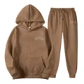 Women brown tracksuit two piece set hoodie and sweatpants casual autumn streetwear outfits - S / Top And Bottom / Coffee 2