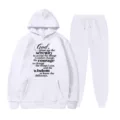 Set tuta sportiva con felpa con cappuccio e pantaloni in pile con stampa di testo. - Taglia S / Top E Pantaloni / Bianco