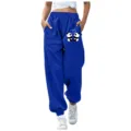 Pantaloni della tuta blu royal casual da donna con stampa panda, cordoncino e tasche laterali. - Taglia S / Pantaloni e gonne / Blu zaffiro