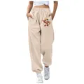 Pantaloni della tuta beige comodi e larghi con simpatico motivo a stampa di scimmia. - Taglia S / Pantaloni e gonne / Kaki