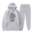 Set felpa con cappuccio e pantaloni in pile unisex con stampa di lettere ispiratrici. - Taglia S / Top E Pantaloni / Grigio
