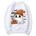 Sudadera blanca de Halloween con lindo estampado de fantasma, jersey casual de manga larga para diario. - S / Tops / Blanco Eslogan