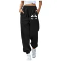 Pantaloni della tuta neri casual da donna con simpatica stampa panda e comode tasche. - Taglia S / Pantaloni e gonne / Nero