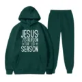Conjunto de sudadera con capucha y pantalón de chándal verde oscuro con estampado. - S / Parte Superior Y Inferior / Verde oscuro