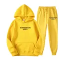 Ensemble sweat a capuche et pantalon de survetement jaune avec impression tendance femme. - S / Haut et Bas / Jaune