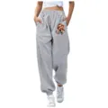 Pantaloni della tuta grigi felpati da donna con simpatica stampa di scimmia e tasche. - Taglia S / Pantaloni e gonne / Grigio
