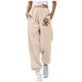 Pantaloni della tuta beige casual con stampa di una simpatica scimmia e vestibilita comoda. - Taglia S / Pantaloni e gonne / Khaki chiaro