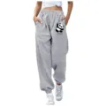 Pantaloni della tuta grigi casual con stampa panda carina, vita alta e vestibilità comoda. - Taglia S / Pantaloni e gonne / Grigio