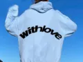 Sweat à capuche décontracté pour couple en bleu clair avec impression tendance au dos. - Bleu Clair