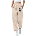 Comodi pantaloni della tuta beige con stampa panda carina, tasche e comoda coulisse. - 42 / Taglia S