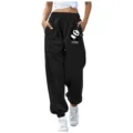 Pantaloni della tuta larghi neri felpati uomo donna con tasca panda streetwear moda - 44 / Taglia S
