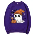 Sudadera morada de cuello redondo con lindo estampado de fantasma de Halloween, talla M. - S / Tops / Púrpura Eslogan
