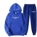 Ensemble sweat à capuche et pantalon en molleton bleu avec imprimé lettres, style casual. - S / Haut et Bas / Bleu