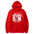 Red hooded sweatshirt with funny American football graphic print casual pullover top - S / Red