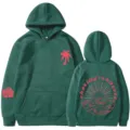 Felpa verde da donna con cappuccio e stampa sul retro, felpa casual a maniche lunghe. - Taglia S / Top / Verde Scuro 311