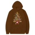 Christmas printed pocket hoodie long sleeve sweatshirt men women festive winter top apparel - Coffee