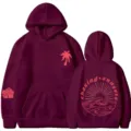Felpa con cappuccio da donna bordeaux con stampa palma davanti e grafica chasing sunsets. - Taglia S / Top / Rosso Vino 311