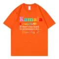 Oranje katoenen T-shirt met korte mouwen en Kamala print, comfortabele ronde hals regular fit top. - Oranje