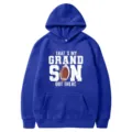 Blue hooded sweatshirt with American football print, casual long sleeve pullover. - S / Sapphire Blue