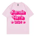 Pink short sleeve t-shirt with custom graphic print, casual crewneck cotton top for women and men. - Pink 317
