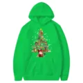 Christmas tree graphic green hoodie with front pocket and long sleeves for autumn winter fashion - Fruit Green