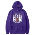 Purple fleece hooded sweatshirt featuring american football print and graphic slogan for men. - 16 / S