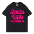 Casual black cotton short sleeve T-shirt with Kamala Harris 2024 graphic print, O-neck. - XS / Tops / Black 317