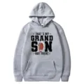 Men's casual grey hooded sweatshirt featuring american football grand son graphic print style. - 17 / S