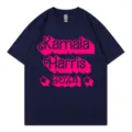 Navy blue short sleeve t-shirt featuring Kamala Harris 2024 graphic print cotton top - XS / Tops / Navy Blue 317