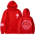 Felpa con cappuccio rossa da donna con stampa grafica tramonto casual felpa con cappuccio. - Taglia S / Top / Rosso 312