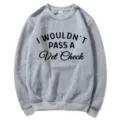 Grey crewneck sweatshirt with funny letter print, casual long sleeve pullover for men and women. - Light Gray