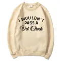 Men Women Casual Crewneck Sweatshirt Funny Vet Check Letter Print Long Sleeve Top - Khaki