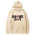 Beige hoodie with American football print, casual long sleeve hooded sweatshirt variant. - 20 / S