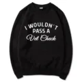 Black crewneck sweatshirt featuring funny vet check graphic, casual top for men and women. - S / Black