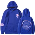 Felpa blu da donna con stampa di palme e design grafico sul retro chasing sunsets. - Taglia S / Top / Blu 312