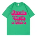 Green cotton short sleeve t-shirt featuring retro Kamala Harris 2024 graphic print. - Green 317