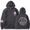 Felpa con cappuccio da donna con stampa grafica, pullover casual maniche lunghe con motivo tramonto. - Taglia S / Top / Grigio Scuro 312