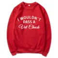 Red crewneck sweatshirt variant featuring humorous quote text print, comfortable casual pullover style. - Red