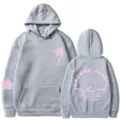 Felpa con Cappuccio Grigia Donna Casual Manica Lunga con Stampa Palma e Tramonto Estivo - Taglia S / Top / Grigio Chiaro 312