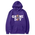 American football printed hooded sweatshirt casual loose long sleeve purple hoodie tops - 25 / S