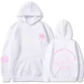 Felpa con cappuccio bianca da donna con stampa rosa di palme e grafica chasing sunsets. - Taglia S / Top / Bianco 313
