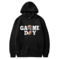Black American football printed hooded sweatshirt casual cozy long sleeve warm pullover top - 27 / S