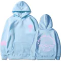 Felpa con cappuccio azzurra donna con stampa rosa chasing sunsets, pullover casual. - Taglia S / Top / Blu Chiaro