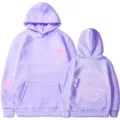 Felpa con cappuccio da donna viola chiaro casual con stampa grafica di palma e tramonto. - Taglia S / Top / Viola Chiaro 1