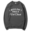 Dark grey crewneck sweatshirt with funny letter print, comfortable long sleeve casual top M. - Dark Gray