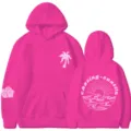 Felpa con cappuccio rosa da donna con stampa chasing sunsets, pullover casual a maniche lunghe. - Taglia S / Top / Rosa Vivo 1