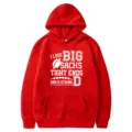 Red American football slogan hoodie with pocket and drawstring, casual sports streetwear. - S / Red